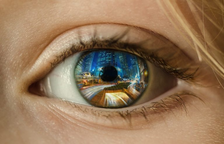 Anatomy of a smart city (girl eye and city)