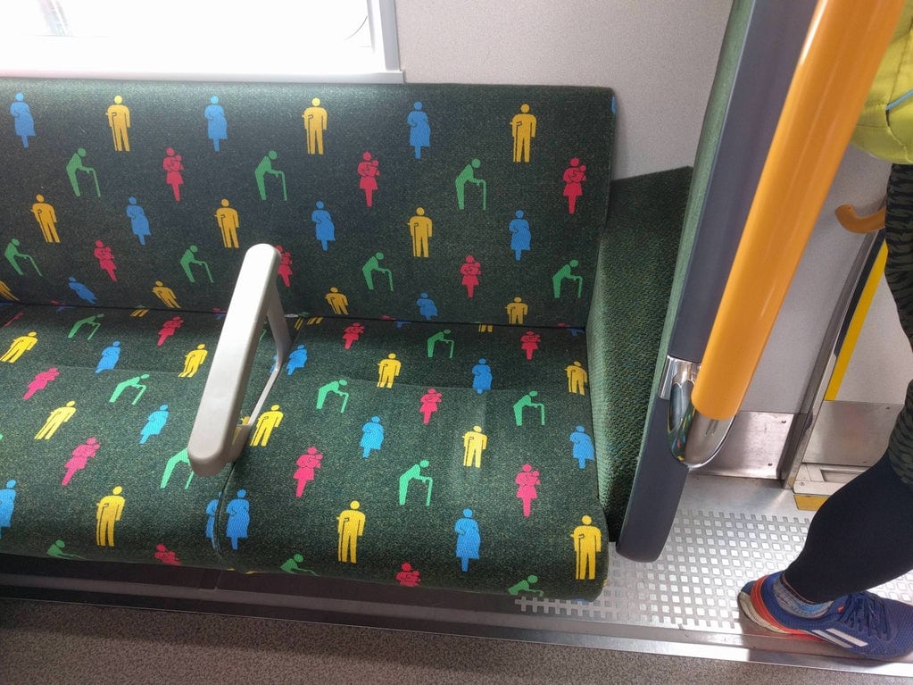 14. Drawing on the seat in the transport shows who should sit on these places in the first place