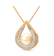 14kt Yellow Gold Diamond & Pearl Pendant With Teardrop Design